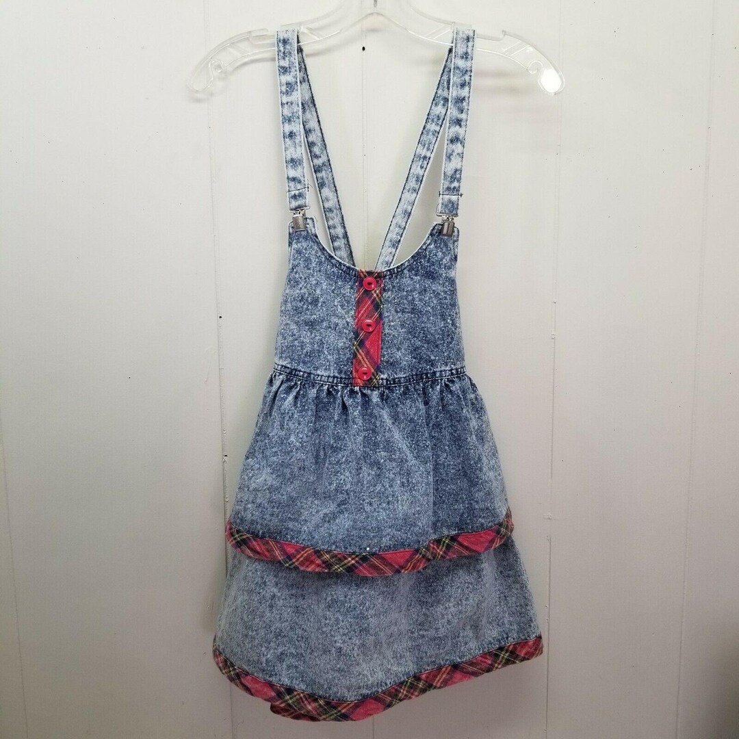 Vintage Acid Wash Denim Blue Jean Plaid Trim Overall Jumper - Etsy