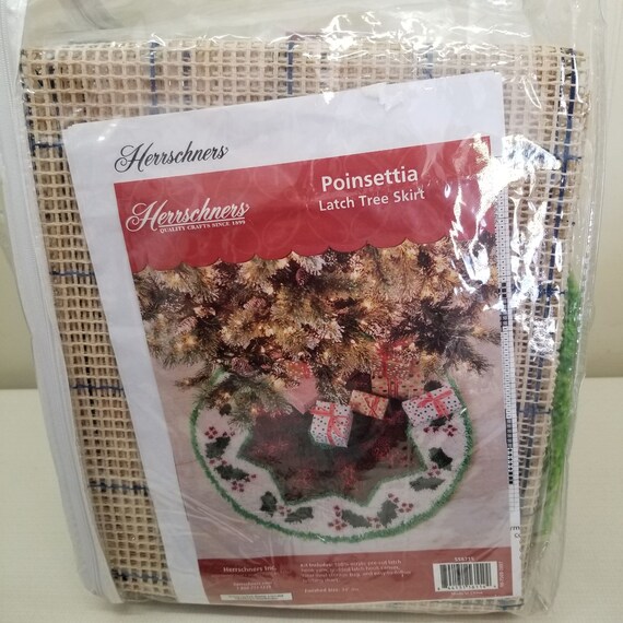 Herrschners Poinsettia Latch Tree Skirt Kit Christmas 34 In Etsy