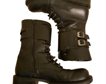 Bass 10 Botas de moto militares gruesas de cuero negro Combat 90s Y2K STOMPER Italy Goth Cosplay