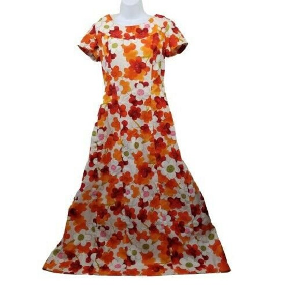 Ui Maikai Orange Floral Dress Made In Hawaii Drap… - image 1