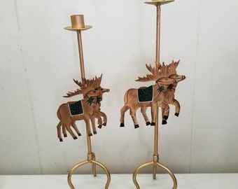 2 Reindeer Table Candle Holders Metal Christmas Holiday Decor