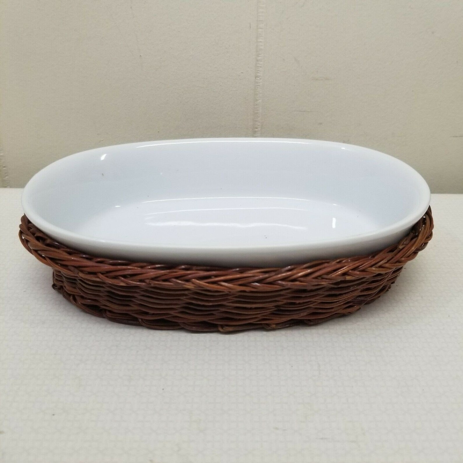 4 Mini Casserole Dishes Baskets White Brown Serving Home Decor Etsy