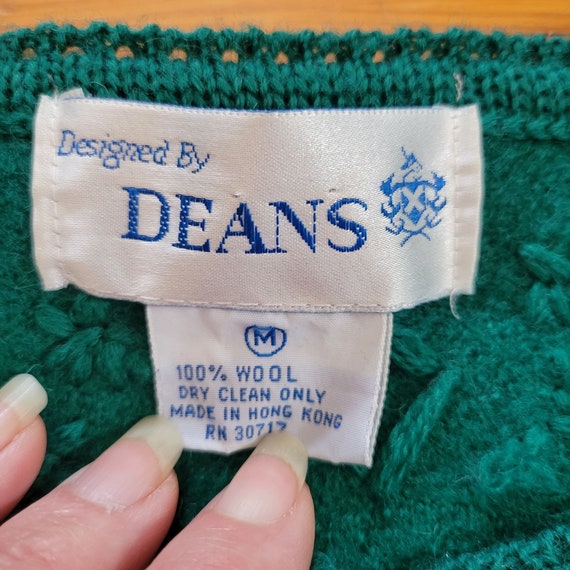Deans M Green Floral Embroidered Wool Sweater Car… - image 2