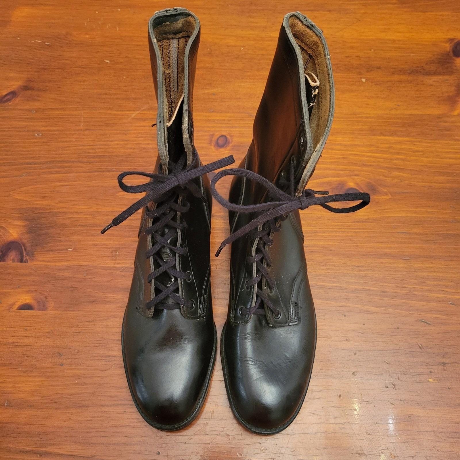 Vintage 60s Military Combat Black Leather Army Work Boots Lace Up Goodyear Men 7 Salt City Wearhouse | 1966 Vietnam Black Military Boots  main image 3