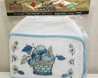 Majestic Creations Basket of Apple Vintage Toaster Cover Terry Cloth Blue White