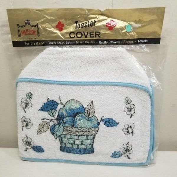 Majestic Creations Basket of Apple Vintage Toaster Cover Terry Cloth Blue White