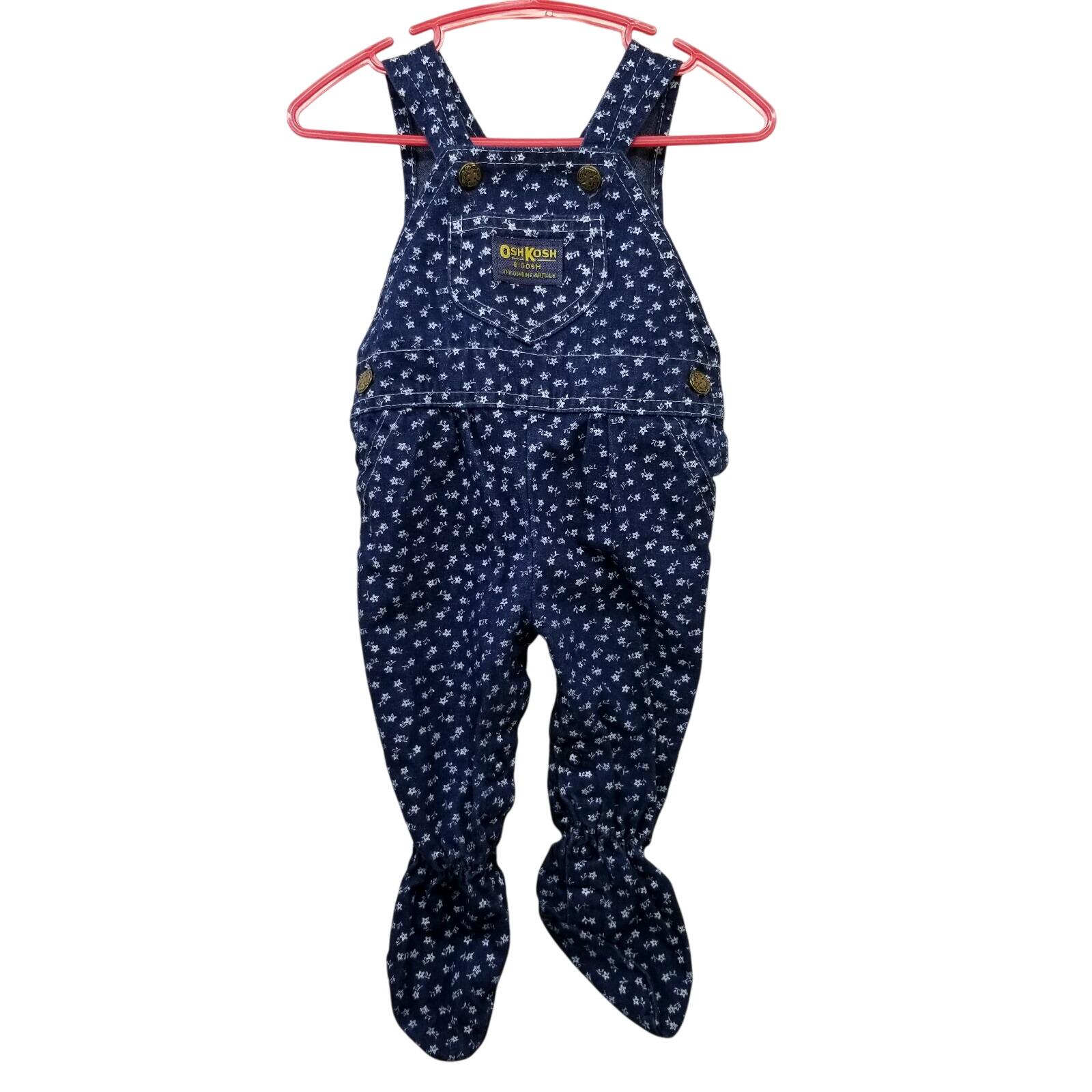 Oshkosh Vestbak Floral Overalls Blue Jean Denim Floral Footie 3 6 Months USA