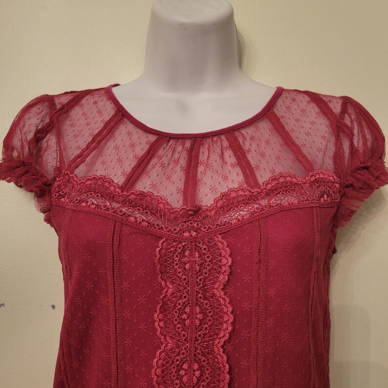 Free People S Lace Babydoll Y2K Top Sheer Cap Sleeves Boho Coquette Chic Summer image 2