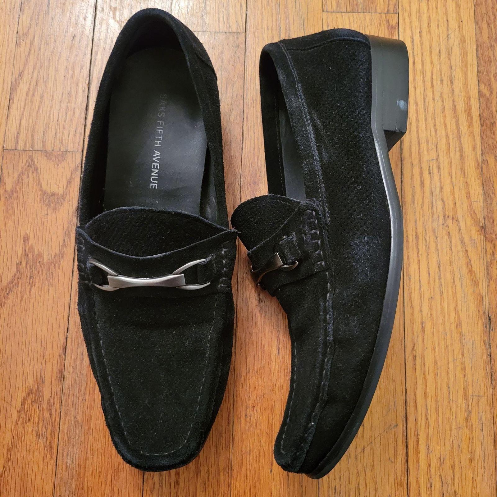 Saks Fifth‎ Avenue Black Leather Loafers Metal Horse Bit  display picture 3
