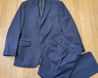 Traje de 2 piezas Ralph Lauren, talla 42L 34R, azul marino, lana, estilo clásico elegante y preppy para negocios.