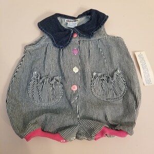 Babyclothes 18M Blue White Stripe Bubble Romper Vintage 90s Engineer Denim Jean