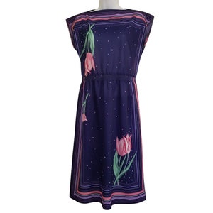 Melissa Petites 8 blauwe tulp bloemen semi pure jurk vintage cosplay boothals