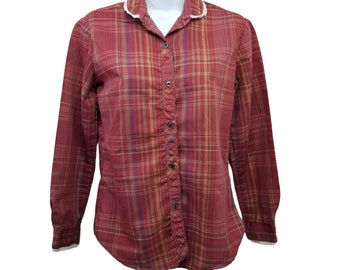 Daisy Red Plaid Gingham Western Top Blouse Rockabilly M 8 Lace Trim Cosplay
