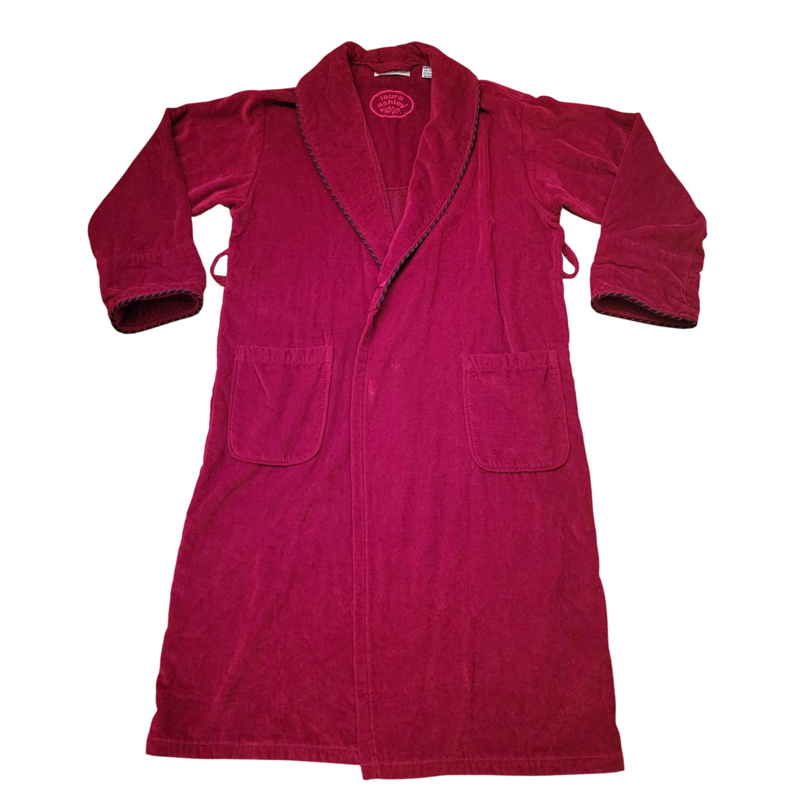 Laura Ashley Red Velour Bathrobe Shawl Collar Vintage Mob Wife