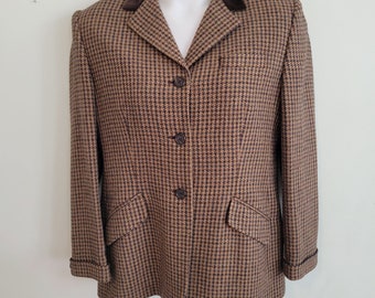 Lauren Ralph Lauren 14 Brown Wool Tweed Blazer Jacket Velvet Collar Vintage