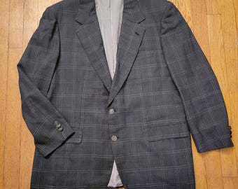Brioni 44R Blazer Charcoal Grey Windowpane Plaid Wool 2 Button AUGUSTO Preppy