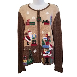 Tiara L Christmas Holiday Cardigan Sweater Embroidered Beaded Vintage