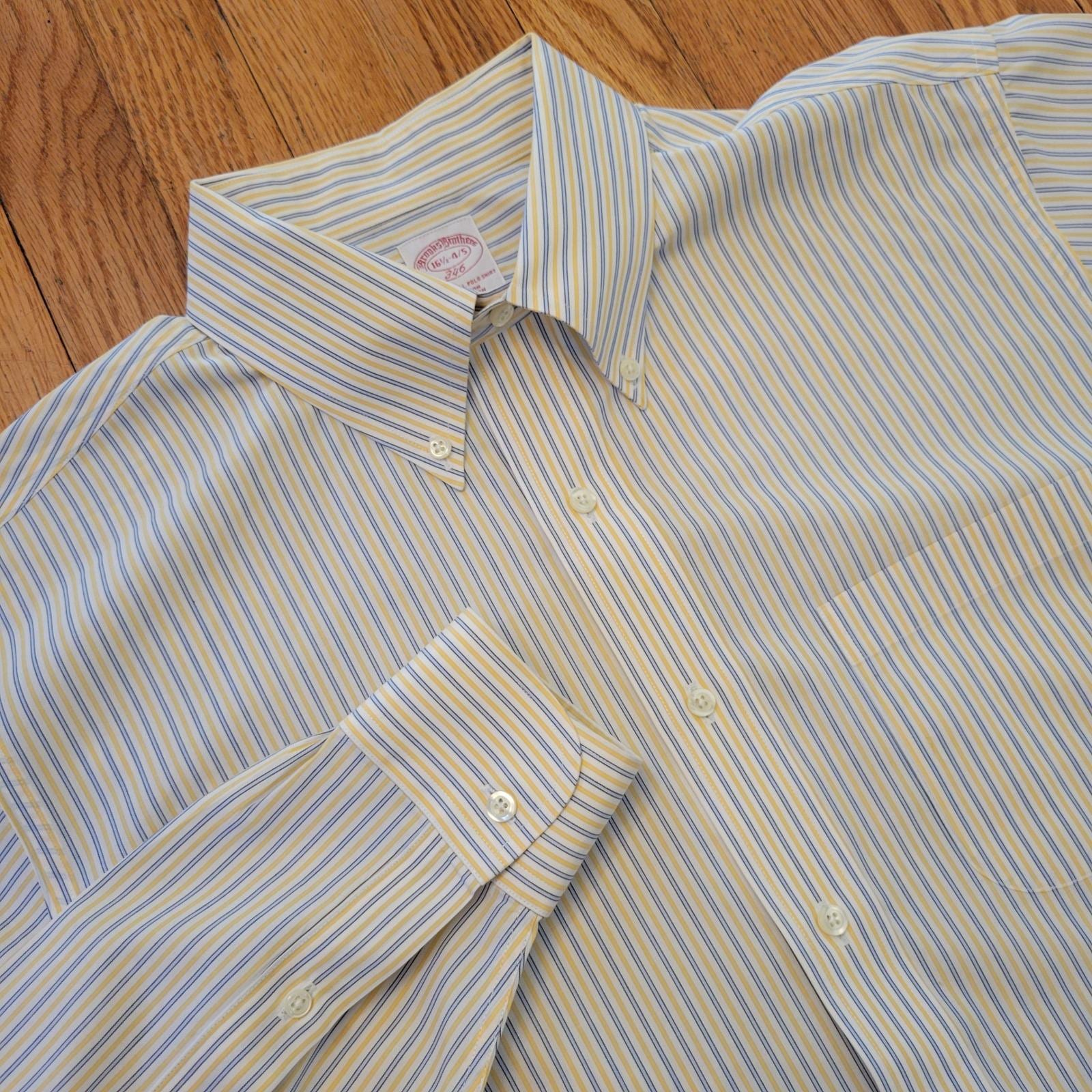 Brooks Brothers Non Iron Cotton Yellow Blue Stripe Button Down