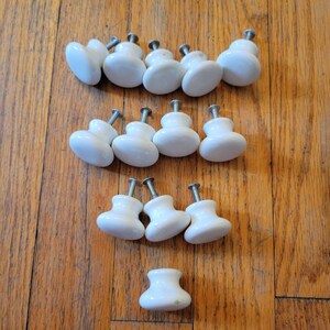 Set of 13 Drawer Knobs White Ceramic Round Vintage Pulls Japan Minimalist MCM