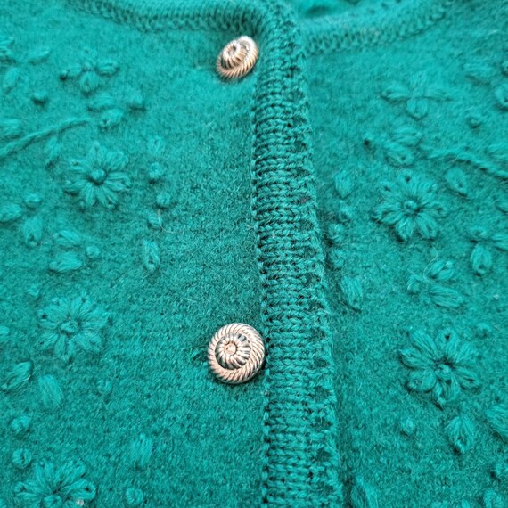 Deans M Green Floral Embroidered Wool Sweater Car… - image 4