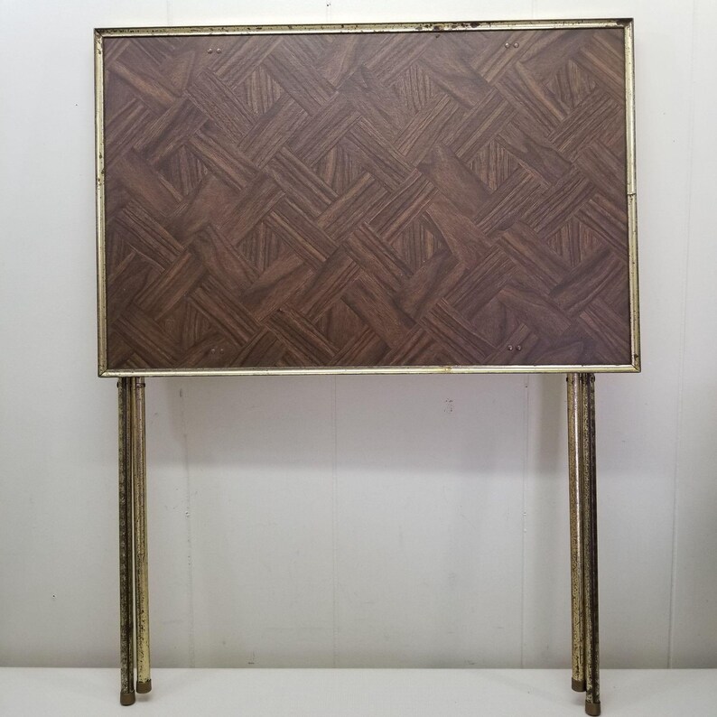 4 TV Trays Lightweight Portable Camping Faux Wood Metal Legs Etsy