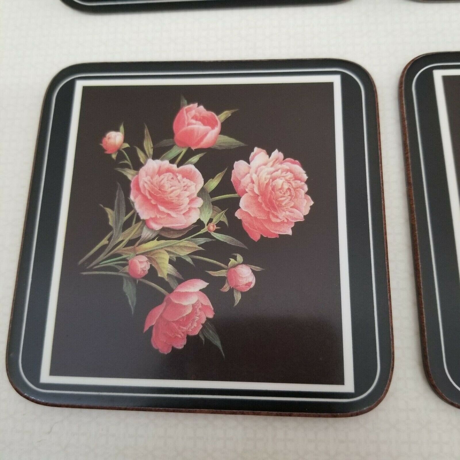 6 Pimpernel Coasters 4 in Square Black Pink Roses Cork Backed Etsy UK