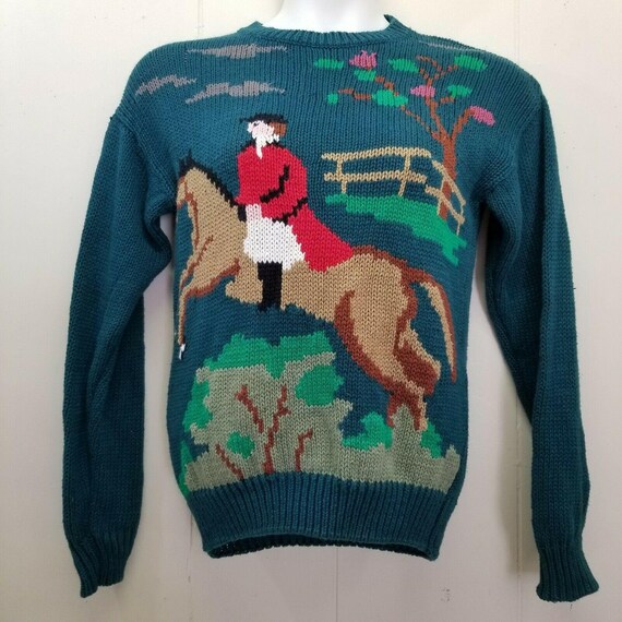 Hand Knit Vintage Equestrian Fox Hunt 