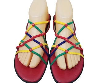 Studio Wear 8.5 9 Sandals Open Toe Vintage Primary Color Rainbow
