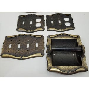 Conjunto de 4 peças com tampas para interruptores de luz e dispensadores de papel higiênico, metal martelado, marrom e dourado