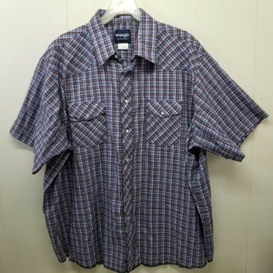 Wrangler 3X Shirt Red Blue Plaid Western Cotton Rodeo Short Sleeve Pearl Snaps