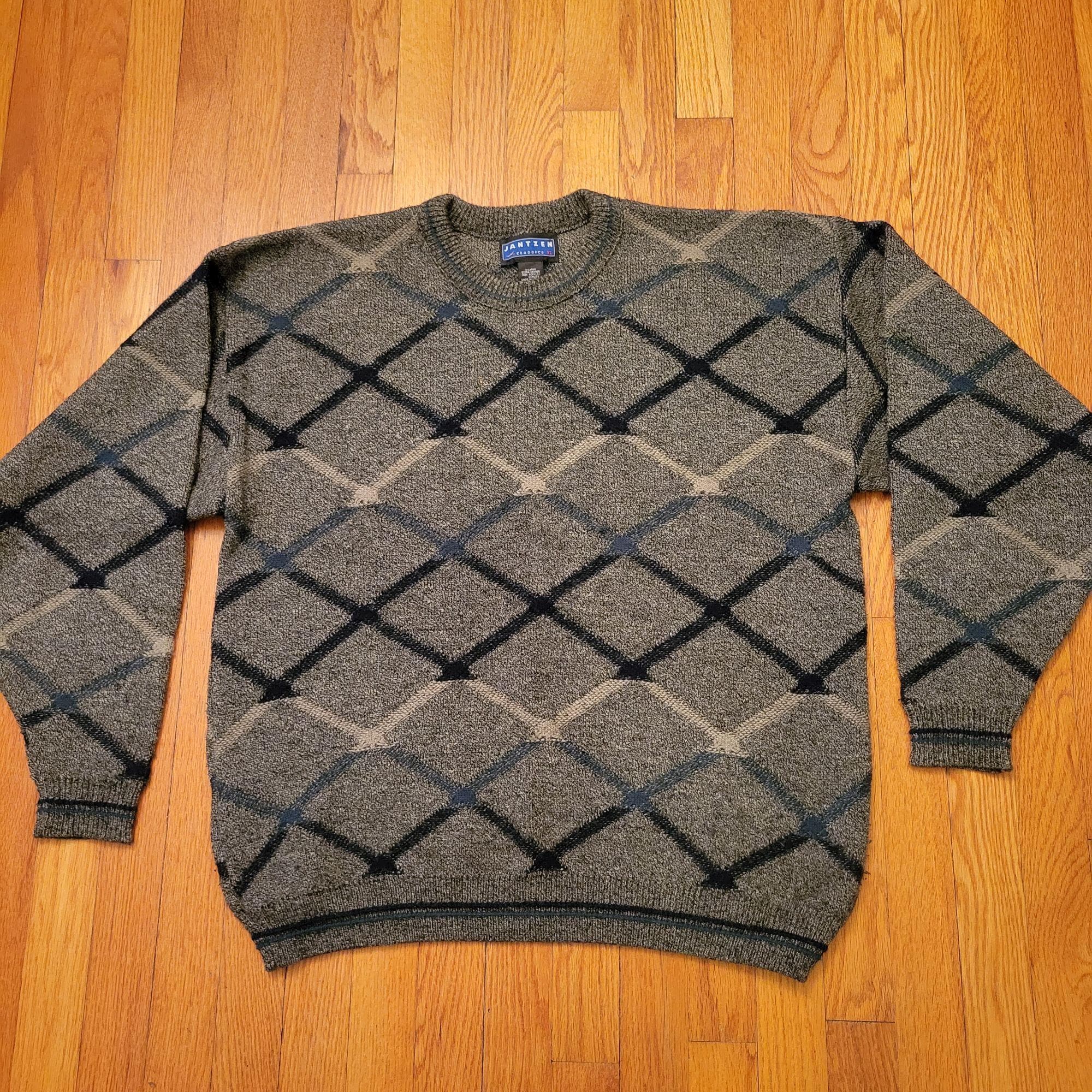 Jantzen Classics XL Argyle Sweater Grey Diamond Pattern 