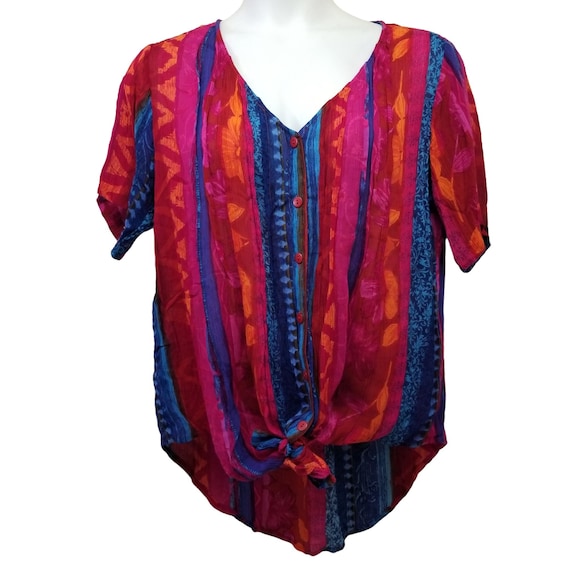 Phool M Rayon V Neck Top Blouse Tropical Floral B… - image 1