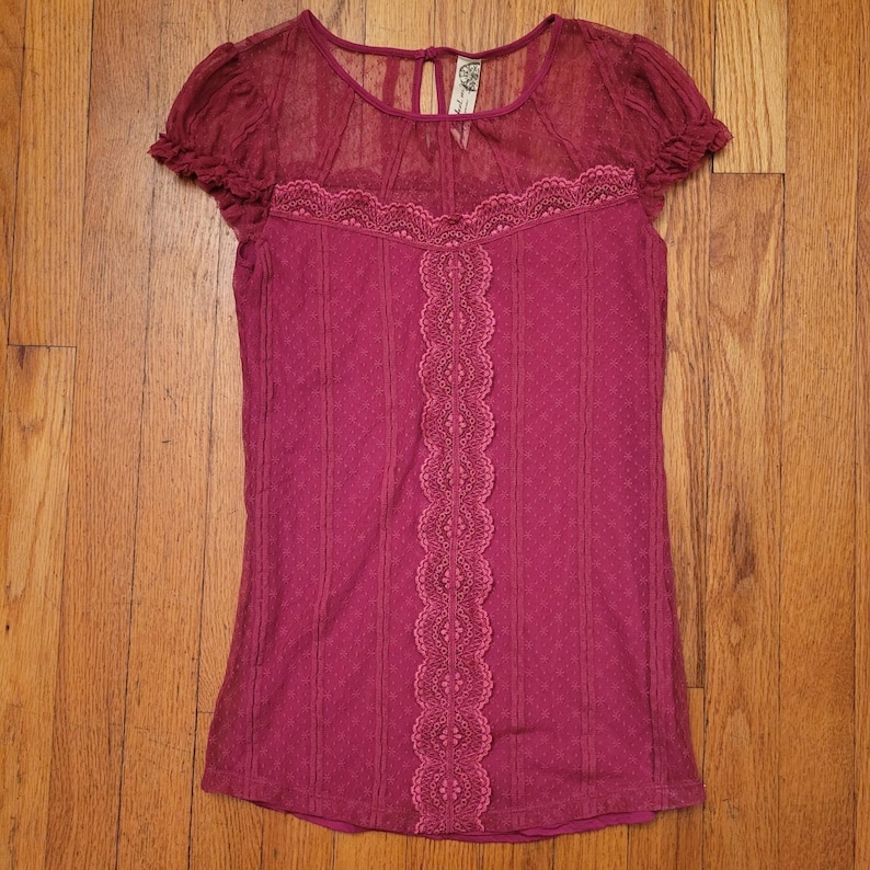 Free People S Lace Babydoll Y2K Top Sheer Cap Sleeves Boho Coquette Chic Summer image 6