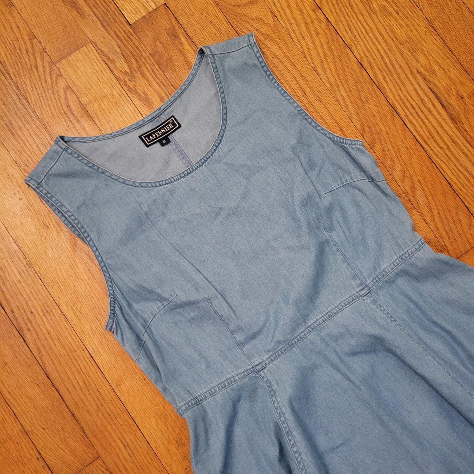 lafei nier denim dress Blue Chambray Sleeveless Midi Jumper S Cottage Boho Beach Ebay mini dress keychain The 7 Film Collaborations Color:Geometric