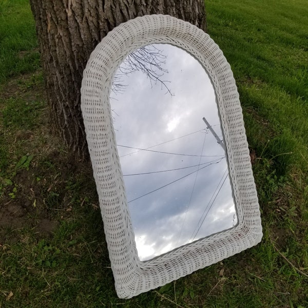 White Wicker Mirror Etsy