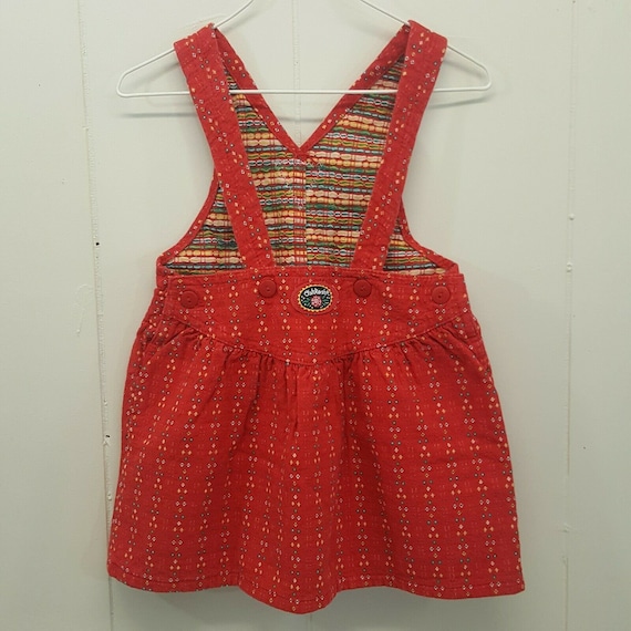 Oshkosh 2T Overalls Dress Red Floral Vestbak Vinta