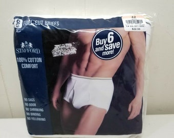 Stafford Size 42 Full Cut Mens Briefs White Vintage Underwear 6 Pack