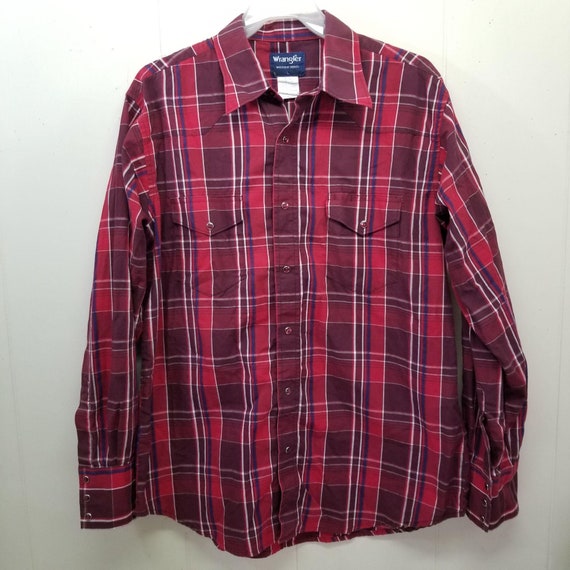 Wranglers Red Plaid Pearl Snap L Shirt Western Rod