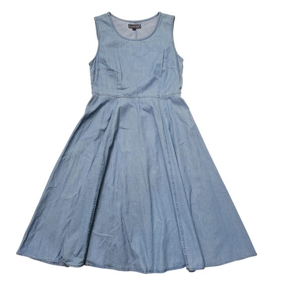 Lafei Nier Blue Chambray Denim Sleeveless Midi Jumper Dress S Cottage Boho Beach