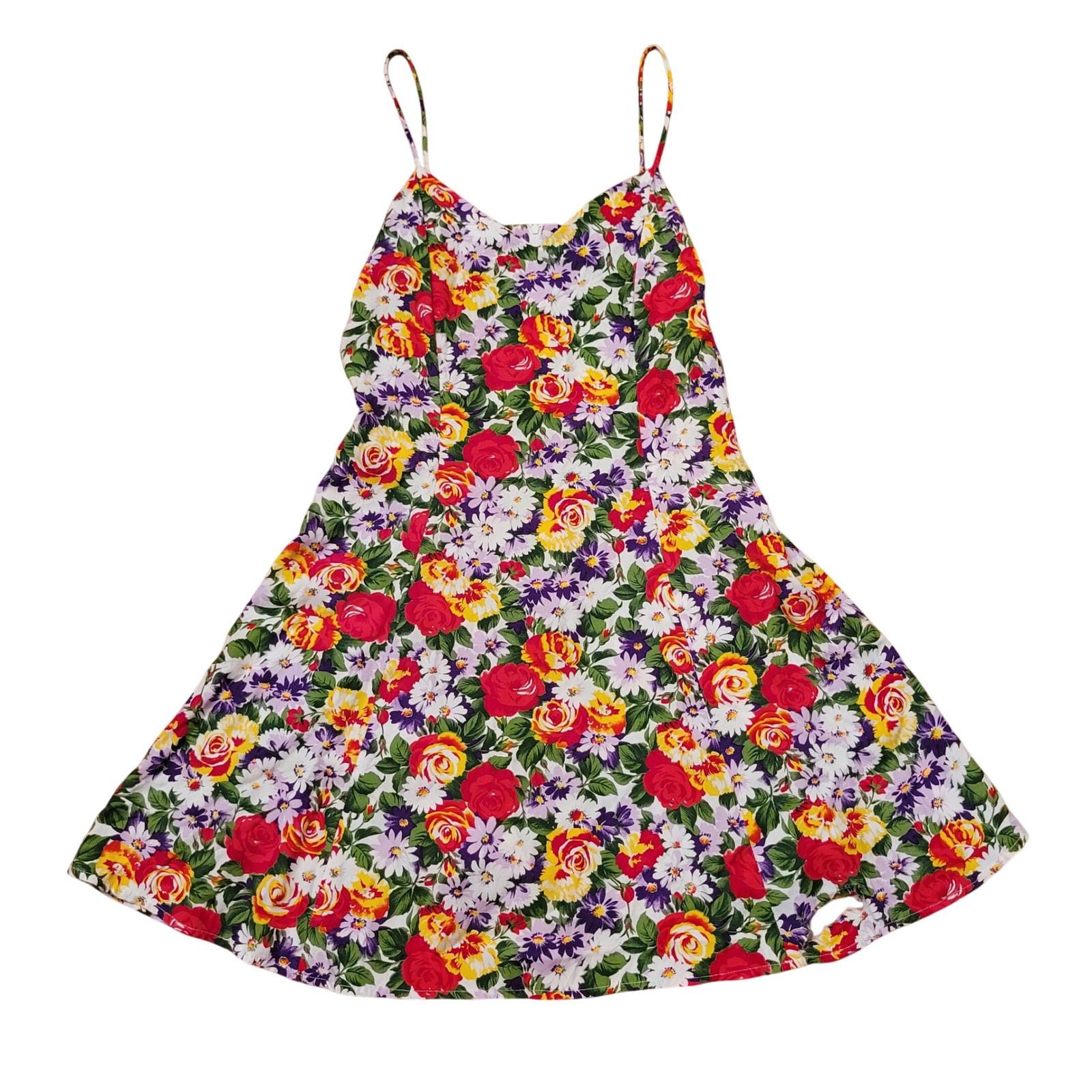 90s floral spaghetti strap dress Vintage 90s Pink & Orange Tropical Floral Mini Dress main image 0