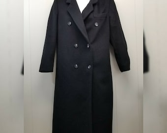 La Vogue Black Wool Trench Coat Double Breasted Petite Vintage Lined