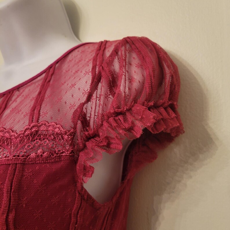 Free People S Lace Babydoll Y2K Top Sheer Cap Sleeves Boho Coquette Chic Summer image 3