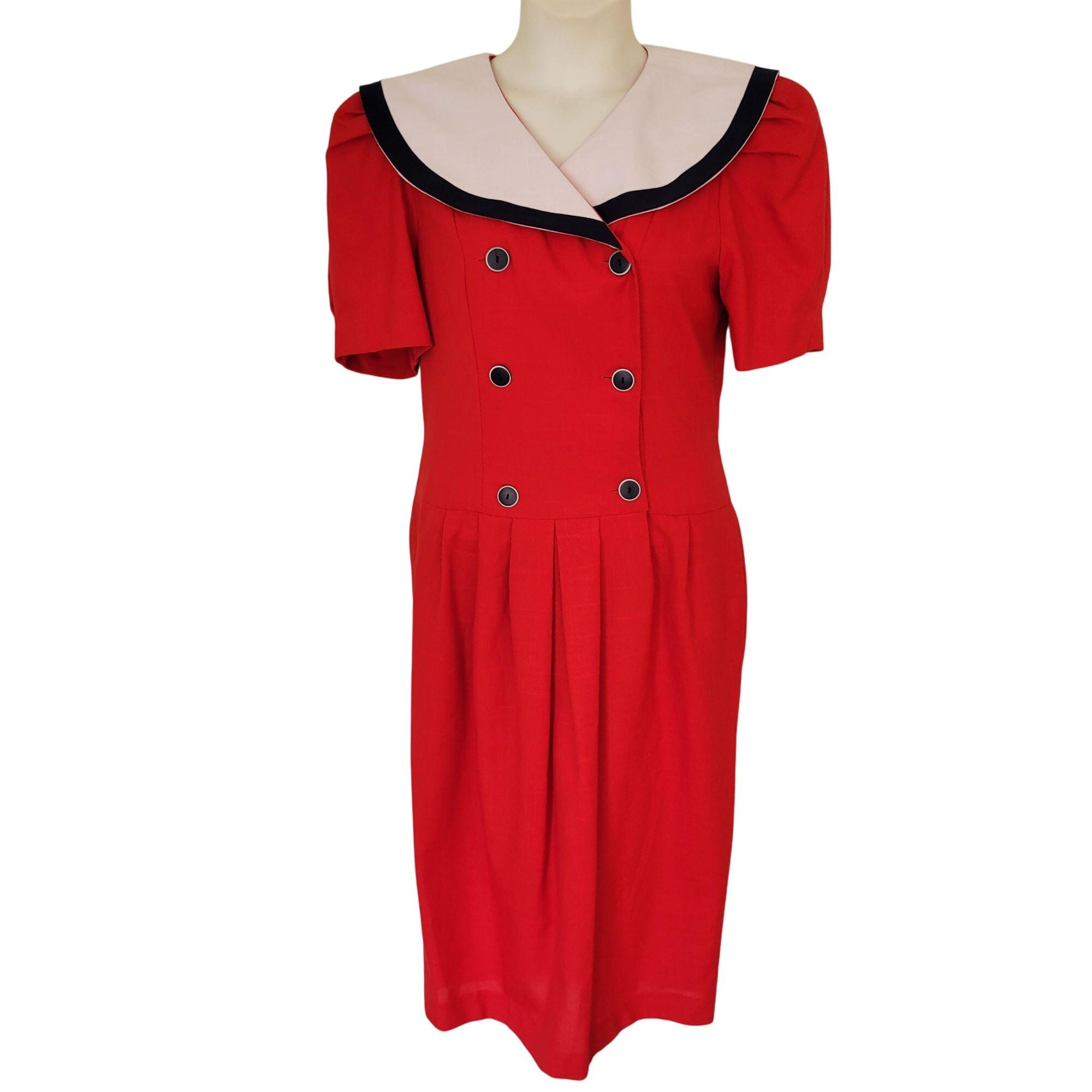Vintage Melissa Harper 12 Red White Blue Double Breasted Sailor Dress