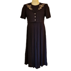 JBS Petites 8P Vintage 90s Dress Navy Blue Knit Modest Church Home School