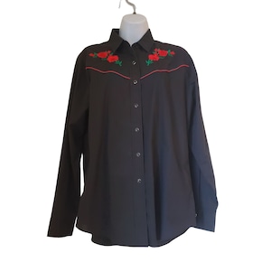 Ely Country Charmers L Rose Embroidery Western Shirt Pearl Snaps Cowboy Rodeo