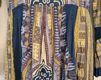 Earthbound Trading Boho Maxi Dress Ethnic Print Flared Sleeves M Blue Green Earthbound Trading Boho Maxi Dress Ethnic Print Flared Sleeves M Blue Green