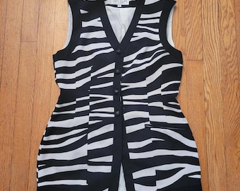 Y2K Taga Paris 10 Väst Svart Vit Zebra Långärmad Väst med Knappar Framtill