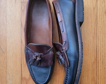 Allen Edmonds 13 NASHUA Zapatos de vestir con borlas de cuero negro y marrón con punta de ala Mocasines sin cordones