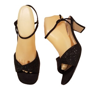 Caparros 10B Black Ankle Strap Sandals Heels 90s Y2K Bling Party Formal