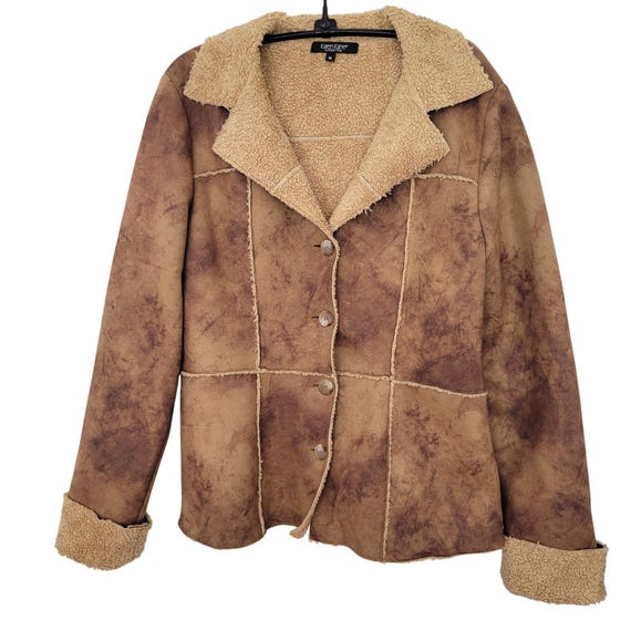 Karen Kane M Brown Faux Suede Sherpa Jacket Rancher Western Coat